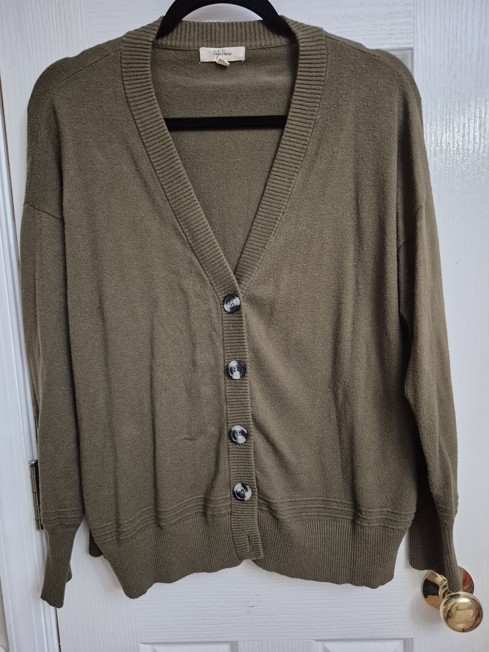 Relaxed Olive V-Neck Button Cardigan